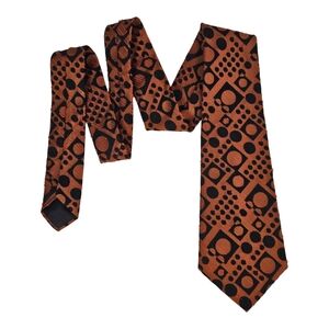 California Tie Shops Geometric Necktie‎ Orange Black MCM Hollywood LA 4.5" Wide